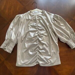 Metallic Silver Ruched Blouse